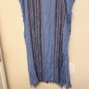 Light periwinkle blue Striped metallic semi sheer coastal scarf 36x72